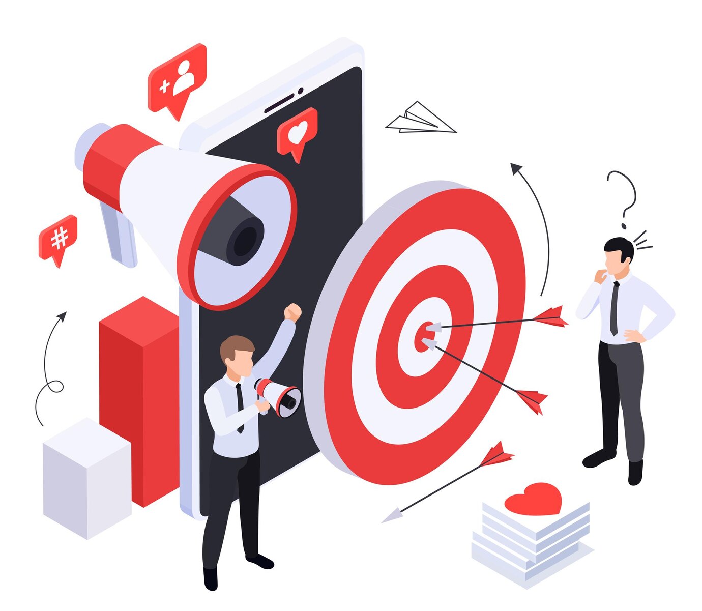 business-growth-strategy-isometric-composition-with-megaphone-target-icons-with-social-reactions-human-characters-vector-illustration_1284-79943